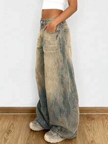 Quần jeans nữ dáng suông cạp thấp, kiểu vintage rách nhẹ, thích hợp cho mùa xuân. - Màu xanh hải quân - Xem 3