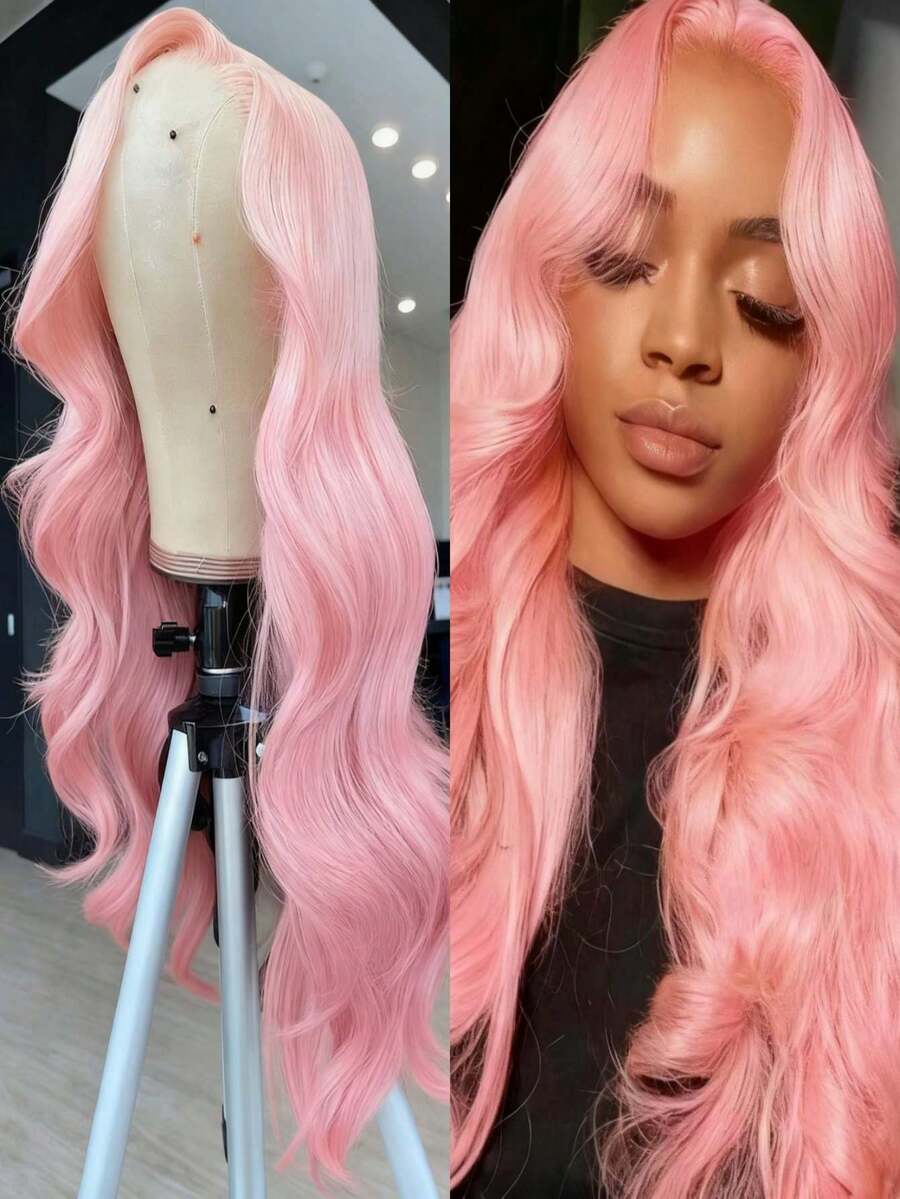 Baby Pink Wig Human Hair 250 Density Light Colored Body Wave Lace Front Wigs Human Hair 13x4 HD Natural Water Wavy Glueless Wigs Human Hair Pre Plucked With Baby Hair Brazilian Remy Wigs Human Hair Put On And Go - SPink - Xem 1