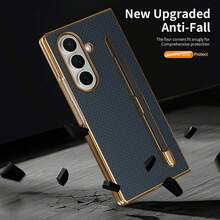 Electroplated Design Built-In Pen Phone Case, Compatible With Samsung Galaxy Z Fold 7 6 5 4, Carbon Fiber Texture Phone Case - Blue - View 4