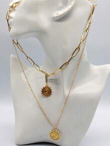 1PC Retro And Grand Multi-Layer Mixed And Matched Sun Heavy Metal Style Necklace, European And American Personalized Round Tree Wheel Thick Chain Necklace - 1 - View 4