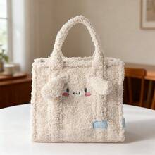 Miniso Cute Kuromi Plushie Bag, Fluffy Soft Sanrio Tote Purse For Daily Use, Kawaii Plush Handbag For Girls - White - View 9