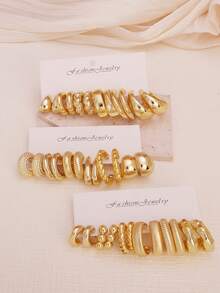 1-18 Paar goldene ABS-Harz Tropfen geometrische breite C kleine Creolen Damen Ohrring Set, modischer Schmuck Accessoire, modern, stylisch, leicht, hautfreundlich, langanhaltend für täglichen Gebrauch, Arbeit, Urlaub, Outfits, Jahrestag, Weihnachten, Geburtstag Geschenke für Frauen, Mädchen, Mutter, Ehefrau, Freundin - Gold - Übersicht 4