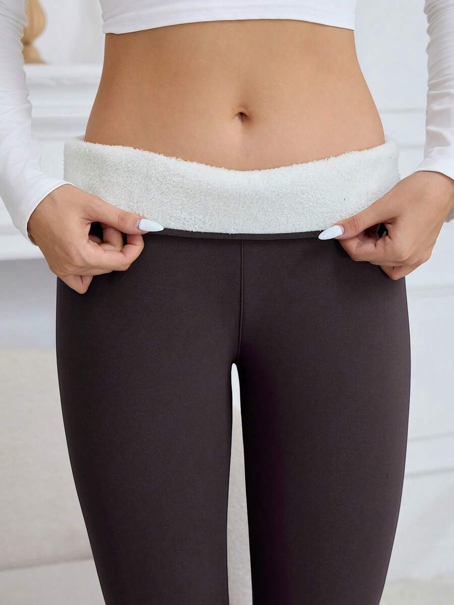 女士高腰保暖内衬紧身裤，保暖打底裤 - 冬季运动时保持温暖舒适