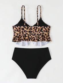 2pcs Leopard Print Elegant Cute Knotted Bow Swimsuit, Beach Vacation - Leopard Print - View 2