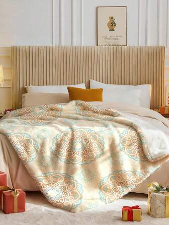 1 st flanellfilt året runt, sängkläder, geometriskt blommönster tjock mjuk mysig pläd för soffa, kontorslur, rumsinredning, resor och camping, lämplig för vardagsrum, sovrum, skolstart, julklapp