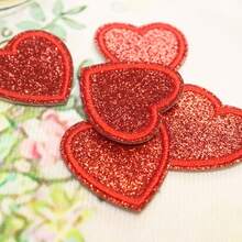20-Pack Red Glitter Heart-Shaped Iron-On Embroidered Patches, DIY Fabric Appliques For Clothing, Hats, Bags, Shoes - Sparkling Decoration Accessories - Multicolor - View 4