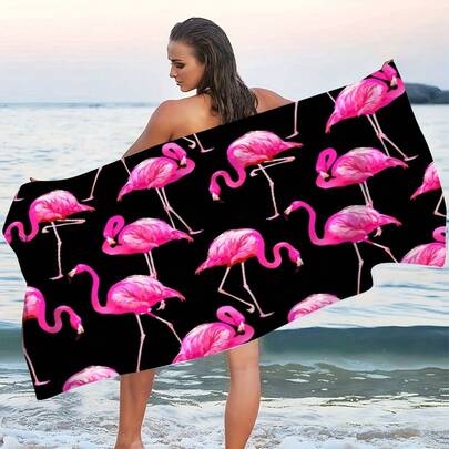 Pink Flamingo Pattern Beach Towel Playful Tropical Design High-Quality Towel Ideal For Flamingo Lovers And Beach Styling Bath Sheet