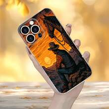 Funda vintage para teléfono con escena de atardecer vaquero, compatible con teléfonos ,  17,  16 Pro Max,  15 Pro Max,  13 y  12. Ofrece protección contra golpes y caídas. Un regalo ideal para familiares, amigos, seres queridos, parejas y Navidad. - transparente - Ver 6