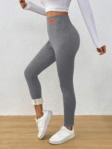 Quần bút chì bó sát lót nhiệt cạp cao, quần legging giữ nhiệt co giãn cho nữ, Cross Border - Màu Xám nhạt - Xem 5