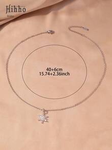 1pc Sparkling Snowflake Pendant Necklace - Hihho Brand Cubic Zirconia Encrusted Silver Chain Necklace, Elegant & Fashionable Jewelry Gift For Her, Christmas, Thanksgiving - Silver - View 6