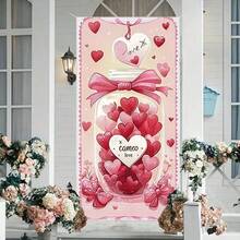 1 pieza Pancarta de fondo para el pórtico del Día de San Valentín, tema de amor, Día de las mariposas, corazones, adecuado para la decoración de la entrada del hogar, tela de poliéster duradera, accesorio de fondo para fotografía, decoración imprescindible para el Día de San Valentín, decoración de pared para bodas, pancarta para la puerta principal del Día de San Valentín, ducha nupcial, aniversario - Multicolor - Ver 6