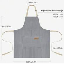 NLUS 2 Pcs Kitchen CooFKing Aprons, Poly/Cotton Blend Adjustable Soft Bib Stripe Aprons With 2 Pockets For Women Men Chef (Blue Pinstripes/Black Pinstripes),Blue/Black - 藍/黑 - 查看 6