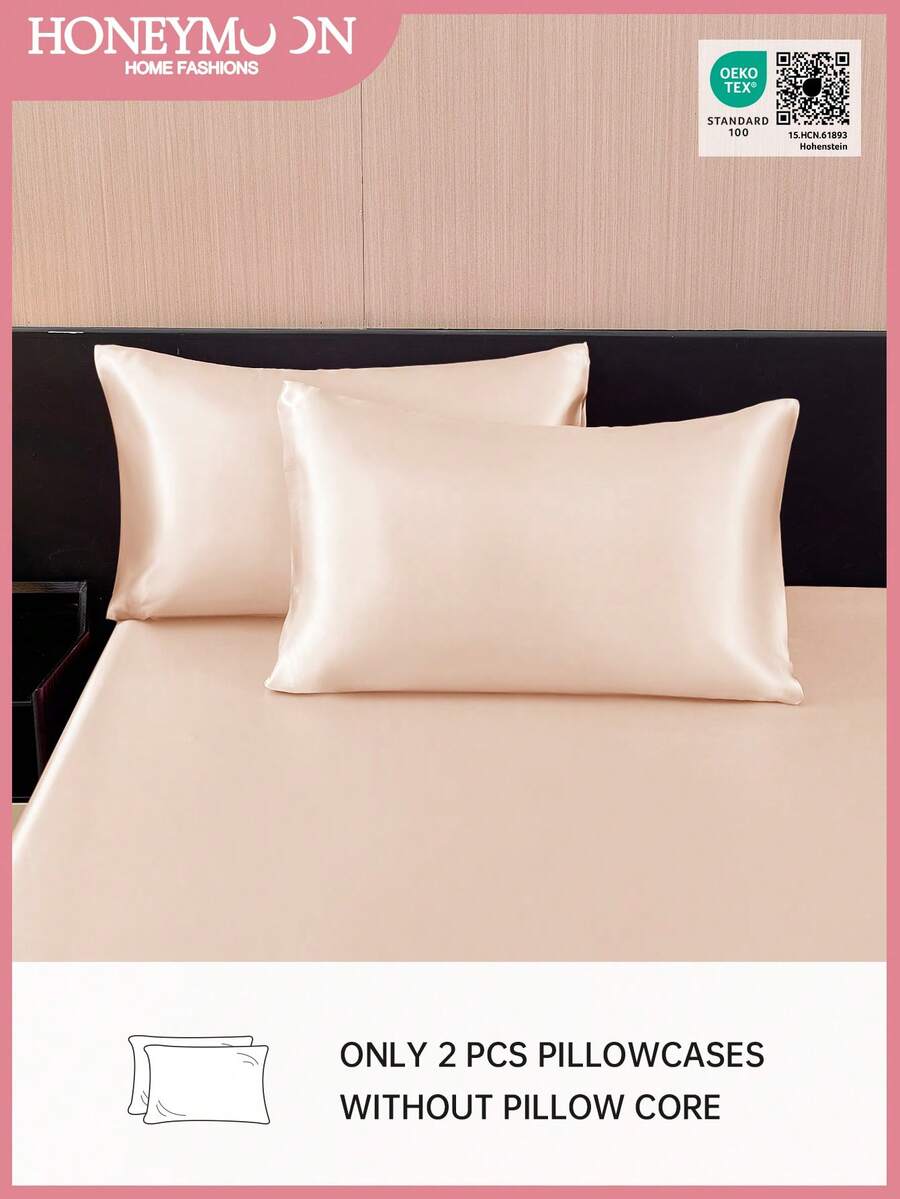 2pcs Premium Silky Satin Envelope Pillowcases Set, Soft Breatheable Wrink-Free Better For Hair Skin Sleep, Pillow Covers Without Filling, Machine Washable, Oeko-Tex Certified, Champange - Champagne - View 1