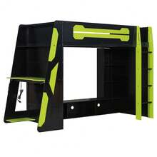 MERAX Twin Size Wood Loft Bed With Desk, Multi-Storage Shelves And RGB Light, Green - màu xanh lá - Xem 7