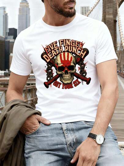 Camiseta Five Finger Death Punch de algodón suave, cuello redondo, corte holgado, cómoda, dise?o gráfico