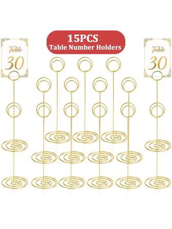 15Pcs, 8.75 Inch/22 Cm Tall Table Number Holders - Peacock Circle Style - Photo Clip Place Card Holder,Table Number Stands, Price Tag Holder, Photo Holders, Exquisite Quality, Durable And Sturdy For Wedding Party, Festival, Holiday, National Day, Valentine's Day, Graduation, Reception, Restaurant, Family Gathering, Tea Party, Office Memo, Tarot Card Reading, Home Centerpiece, Decorations Display