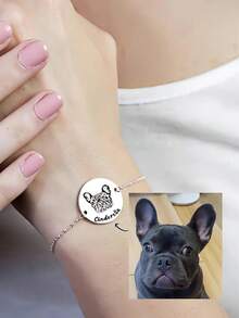 Custom Name Bracelets, Custom Pet Portrait Bracelets, Commemorative Bracelets For Dog Moms, Dog Photo Bracelets, Cat Photo Jewelry, Engraved Cat Portraits, Adoption Gifts, Pet Death Anniversary Christmas Gifts - Multicolor - View 4