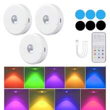 3个可充电橱柜灯，带遥控器，9种RGB颜色，磁条设计，可调光，适用于厨房、家居装饰 - 幻彩9色山丘燈 - 查看 12