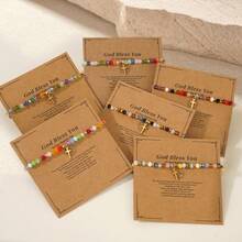 1PC Bohemia, Cross Bracelet, Colored Crystal Bracelet, Colored Glass Bracelet, Colored Elastic Bracelet, Cross Easter Card, Lucky Bracelet, Stackable Bracelet, Couple Bracelet, Friend Gift, Birthday Gift, Friend Gift, Sisters Bracelet, Family Gift, Valentine's Day Gift, Christmas Gift, New Mother Gift, Christian Gift, Baptism Gift, Anniversary Gift