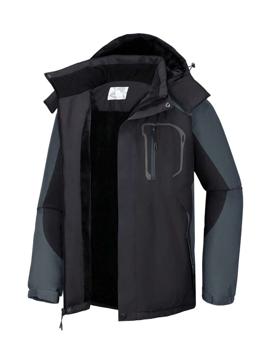 CAMEL CROWN 男士防水保暖滑雪服，带可拆卸帽子，蓬松抓绒内衬，冬季款