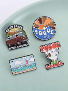 1Set Pogue Life Enamel Pins North Carolina Coastal Travel Beach Vibes Brooches Lapel Badge Jewelry Gifts - Multicolor - View 5