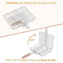 Grill Basket, Fish Grill Basket, Rustproof Stainless Steel BBQ Grilling Basket For Meat,Steak Etc, Grill Accessories,Grilling Gifts For Men Dad,Silver - 銀色 - 查看 6