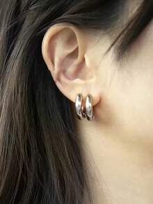 1 Pair Minimalist Stainless Steel Men's Earrings - Punk Style, Stainless Steel Material Resistant To Fading And Low Allergy, Suitable For Casual Daily And Party Wear, Perfect Gift - Silver - View 2