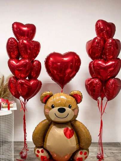 Set de 12 piezas con tema de fiesta del Día de San Valentín con osos de gran tamaño con forma de corazón, set con tema de propuesta, globos rojos con forma de corazón de 18 pulgadas, globos de papel de aluminio con forma de oso, adecuado para decoración de aniversario de boda, Día de San Valentín, boda, propuesta, compromiso y decoración romántica, set de globos para decoración de fondo de Año Nuevo
