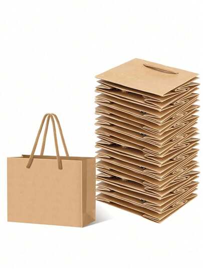 10Pcs-Khaki Kraft Paper Bags With Handles, Khaki Gift Bags, Solid Color Gift Bag, Mini Portable Small Shopping Bags For Boutique, Wedding Party Favor Bags, BabyShower, Birthday Party, Gift Bags, Bridesmaids Bags, Mother's Day Graduation