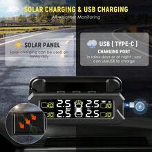 Tyre Pressure Monitoring System Wireless Solar Large Display Tyre Pressure Monitor Tire Pressure Auto Alarm System With 4 External Sensors - Black - View 6