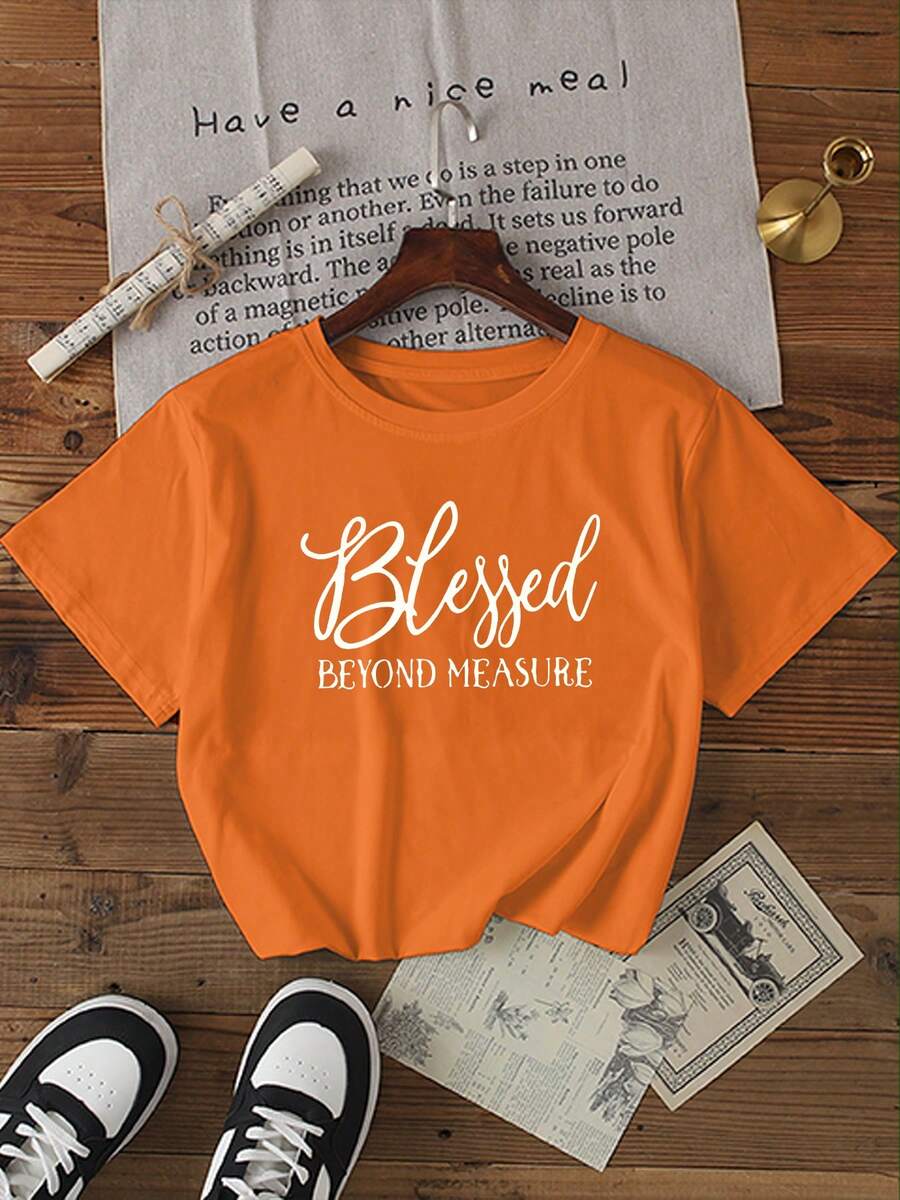 牛奶丝常规款T恤，日常穿搭休闲又时尚 - 橘色 - 查看 1