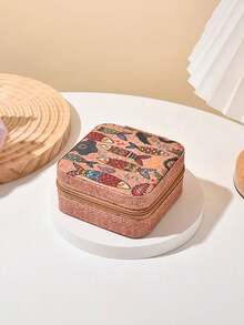 1pc Mini Retro Jewelry Box Earrings, Rings, Necklaces, Travel Storage Box, Jewelry Earrings, Elegant Style Printed Jewelry Box, Multi Functional Jewelry Storage Box, Zipper Convenient Jewelry Bag, Exquisite Cosmetics And Lipstick Storage Bag, Mother's Day Gift, Girls' Gift, Handbag Storage, New Cork Pattern Multi Compartment Large Capacity Jewelry Box, Luxury PU Leather Jewelry Box, Mini Flip Storage Women's Jewelry Gift, Mother's Storage Box Back To School