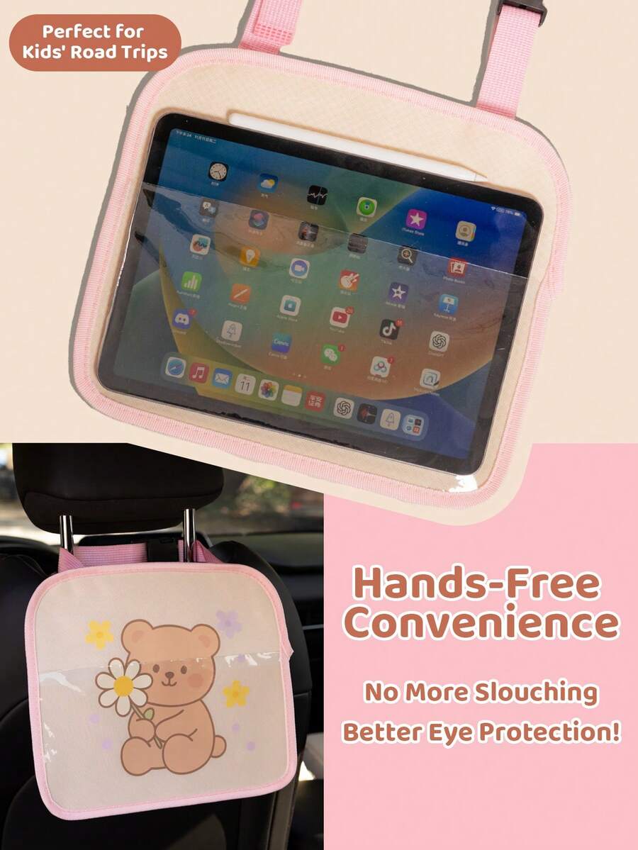 1 Pack Kids Car Backseat IPad Holder – Cute Girl Design Hands-Free Tablet Mount With Touchscreen Pockets For Healthy Viewing And Travel Entertainment