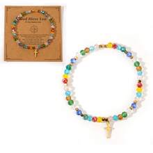 1PC Bohemia, Cross Bracelet, Colored Crystal Bracelet, Colored Glass Bracelet, Colored Elastic Bracelet, Cross Easter Card, Lucky Bracelet, Stackable Bracelet, Couple Bracelet, Friend Gift, Birthday Gift, Friend Gift, Sisters Bracelet, Family Gift, Valentine's Day Gift, Christmas Gift, New Mother Gift, Christian Gift, Baptism Gift, Anniversary Gift