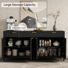 Yanosaku Natural Mid-Century 66" Wide Fluted Buffet Cabinet – Sideboard With 3 Drawers, 2 Cabinets, Ideal For Living & Dining Room As Coffee Bar Storage - màu đen - Xem 5