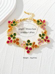 1件18K镀金珐琅花朵手链，复古优雅高端女士节日礼物首饰 - 彩色的 - 查看 5