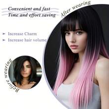 Clip In Hair Extensions 7 PCS Set Ombre 24Inch Long Straight Hair Extension For Women Synthetic Hair Extensions Hairpieces - Multicolor - View 8