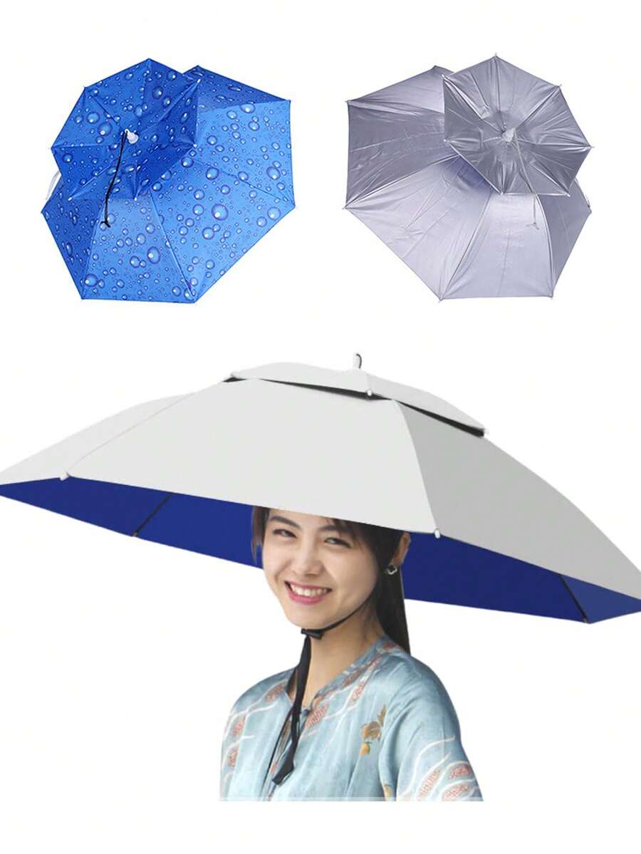 1pc Foldable Oversized Hands-Free Sun Umbrella Hat, Durable Double-Layer All-Weather Protection, Suitable For Fishing, Hiking, Camping, Outdoor Activities, Gardening, Portable Multifunctional, For Summer Use - Multicolor - View 1