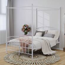 Metal  Canopy Bed Frame Four-Poster Platform With Headboard And Footboard Sturdy Heavy Duty Steel Slat Support - trắng - Xem 9