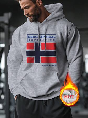 Men's Casual Creativity Graphic Solid Hoodie Sweatshirt Plush Lined Clothes Sports Sweatshirt, Simple And Fashionable Casual Everyday Wear Thick Casual Loose Versatile Pullover Tops For Spring And Autumn Thick For Warmth Thermal Lined Clothes Gym Clothers