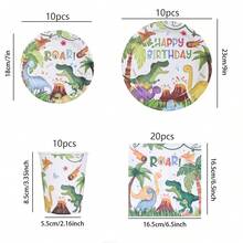 10pcs/20pcs/50pcs/80pcs,Dinosaur Theme Birthday Party Supplies Disposable Tableware Set Fun Cartoon Dinosaur 9 Inch 7 Inch Plates, Cups And Napkins For Newborn Shower Children's Birthday Party Decoration, Dinosaur Birthday Theme Decoration - Multicolor - View 15