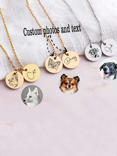 Anpassat minneshalsband för husdjur - Halsband i rostfritt stål graverat med husdjursporträtt och meddelande - Personlig minnesgåva för hund- och kattälskare, födelsedag, Thanksgiving, julklapp, kan användas under fyra årstider