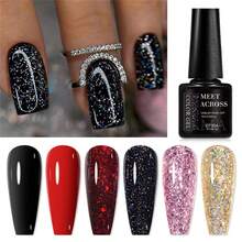 MEET ACROSS 6pcs Glitter Gel Nail Polish Set, 7ml Summer Red Nail Polish, Black & Silver Glitter Gel Nail Polish Set, Shiny Nail Polish, Sequin Nail Polish, Semi-Permanent Mixed Gel Nail Polish, Removable UV/LED Gel, Manicure Set, Nail Art Supplies, Home Salon Gift, For Women Nails - 彩色 - 查看 9