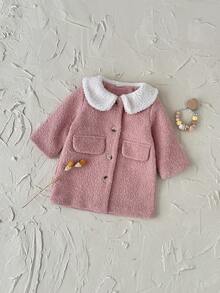 Toddler Baby Girl Wool Blend Long Coat, Warm Winter Thick Outerwear - بطيخ وردي اللون - مشاهدة 9