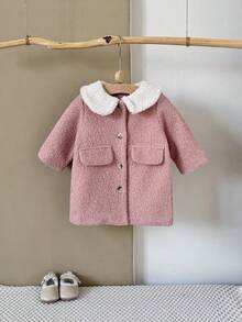 Toddler Baby Girl Wool Blend Long Coat, Warm Winter Thick Outerwear - بطيخ وردي اللون - مشاهدة 5