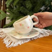 2个陶瓷咖啡杯，休闲水杯，牛奶杯，夏季饮具，厨房用品，家用厨具，生日礼物，手工不对称陶瓷咖啡杯碟套装，彩绘图案马克杯 - 多選 - 查看 7