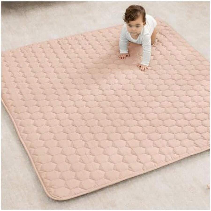 Rectangle Kids Play Mat - Medium 48 x 72 inches Soft Quilted Baby Floor Mat with Non-Slip Bottom - Plush Design for Toddlers Playtime and Relaxation - Comfortable and Durable -(Blush Square - 143 cm x 143 cm) - Multicolor - Ver 1