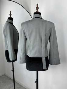 1pc Women's Solid Color Woven Fabric Button Casual/Office Jacket, Spring/Autumn - Grey - View 2