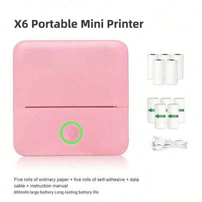 Impresora de etiquetas inalámbrica Bluetooth, impresora térmica de fotos con resolución de 200 DPI, regalo para amantes y amigos, para etiquetas, aprendizaje, fotos. El paquete incluye: impresora (1 rollo de papel incluido), cable de datos, manual, 5 rollos de papel de impresión de alta calidad, 5 rollos de papel adhesivo (11 rollos de papel de impresión en total)