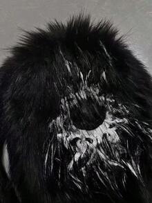 Imitation Mink Fur, Totem, Print, Handsome, Fashionable, Street Style, Fur, Plush, Large Capacity, Personalized, Versatile, Backpack, Backpack - 黑色 - 查看 2
